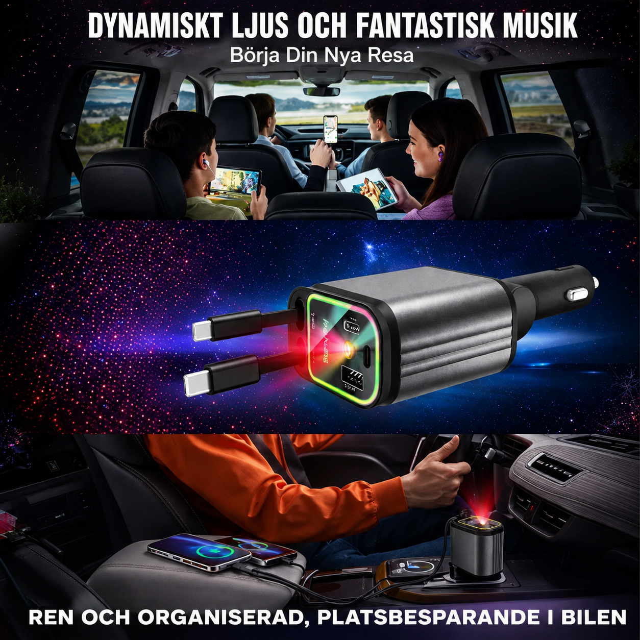 NordLadd 120W | 4-i-1 Snabbladdare med RGB Stjärnhimmel